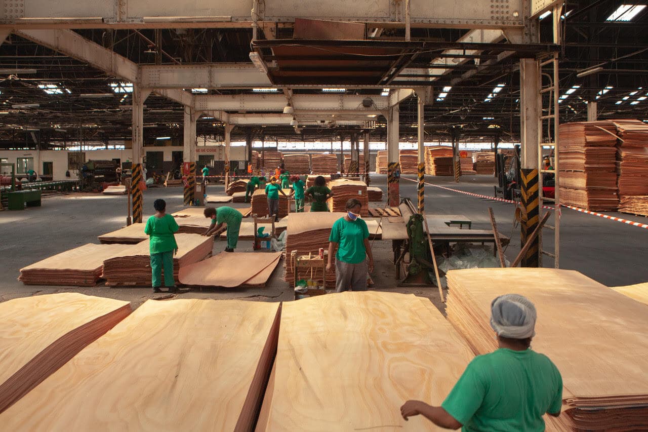 The Port-Gentil industrial complex produces several types of high-quality wood products, including plywood ©ACDG