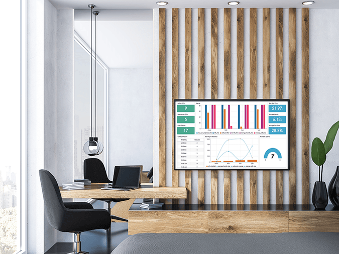 analytics on a screen in a meeting room