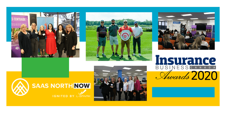collage of net2phone Canada employees at events SAAS North, golf tournaments, Insurance Business Awards