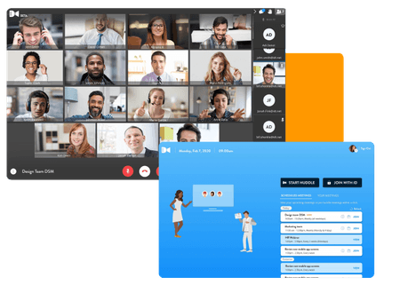 product shot of Huddle video conferencing platform with Huddle video conferencing lobby screen - net2phone Canada - Business VoIP Phone System
