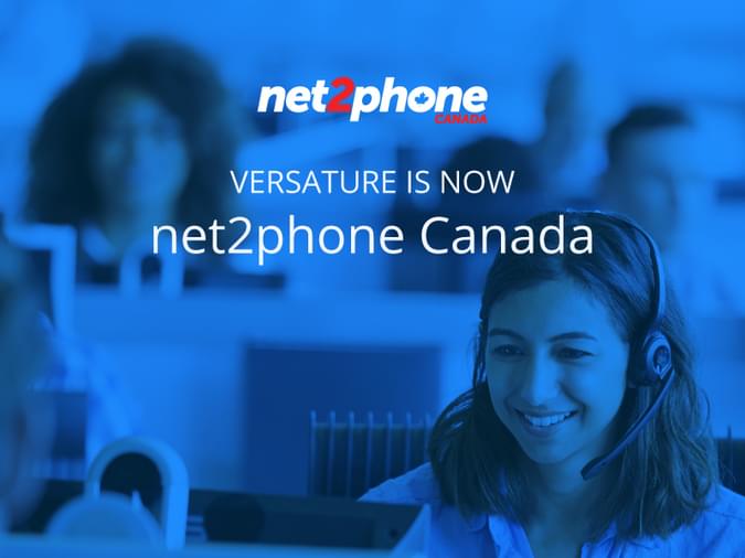 Cover photo of woman talking in headset at a call centre with net2phone Canada logo - business phone service