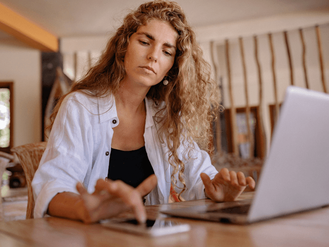 A woman working at her desk