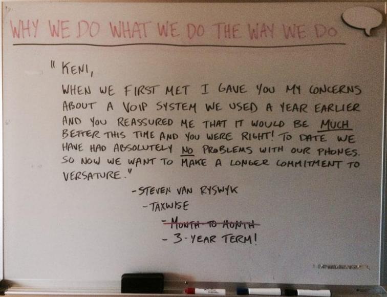 Photo of a whiteboard explaining why we do what we do - net2phone Canada - Business VoIP Phone System
