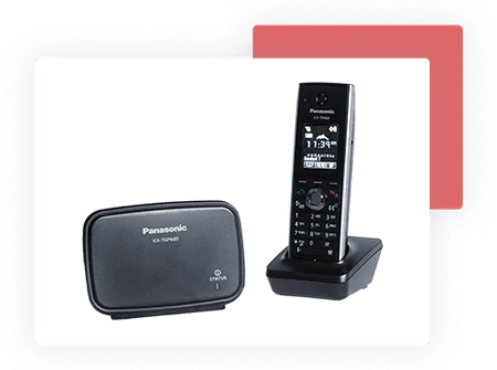 Cordless phones with red background square - net2phone Canada - Business VoIP Phone System