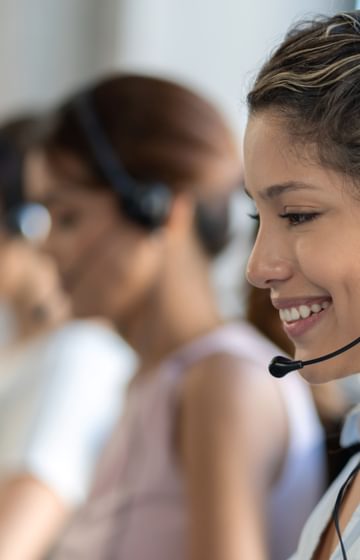 A woman on a headset