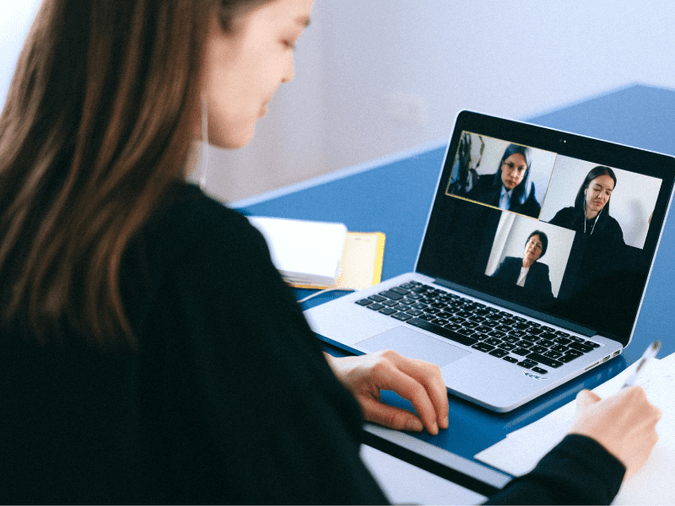 A woman on a video conference