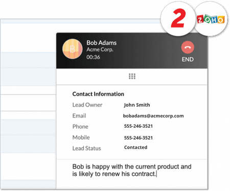 Screenshot of contact information on net2phone Canada Zoho integration - Business VoIP Phone System