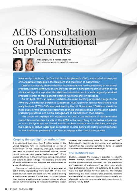 ACBS Consultation on Oral Nutritional Supplements