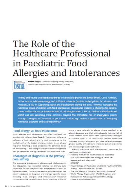 The Role of the Healthcare Professional in Paediatric Food Allergies and Intolerances