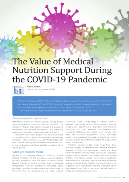 The Value of Medical Nutrition Support During the COVID‐19 Pandemic