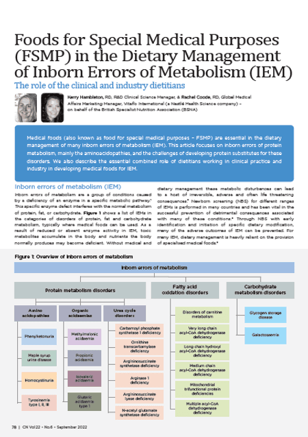 Foods for Special Medical Purposes in the Dietary Management of Inborn Errors of Metabolism