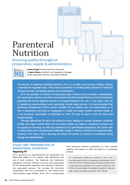 Parenteral Nutrition: Ensuring quality throughout preparation, supply & administration