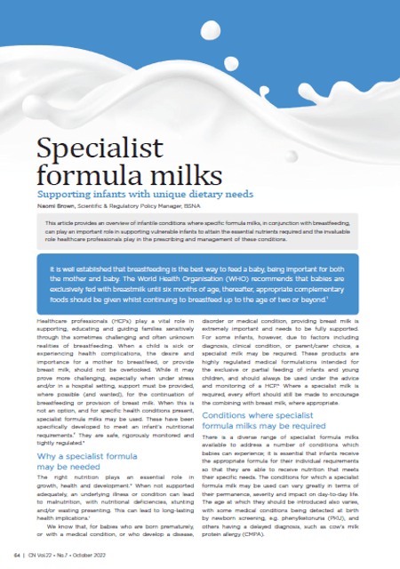 Specialist Formula Milks - supporting infants with unique dietary needs