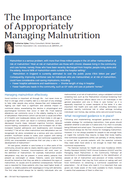 The Importance of Appropriately Managing Malnutrition