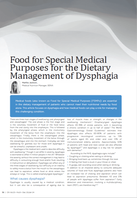 Food for Special Medical Purposes for the Dietary Management of Dysphagia