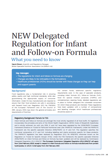 New Delegated Regulation for Infant and Follow-on Formula