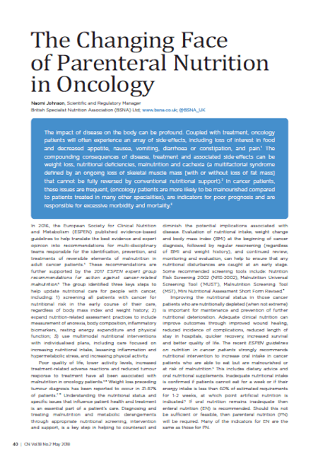 The Changing Face of Parenteral Nutrition in Oncology