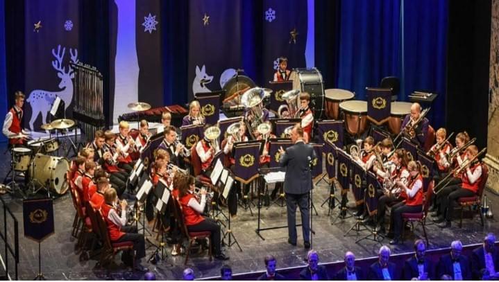 Brass band performing on stage