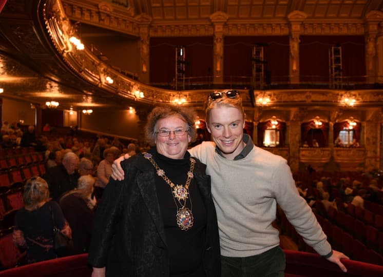 Harrogate mayor and actor Freddie Fox in a box at the Royal Hall, Harrogate