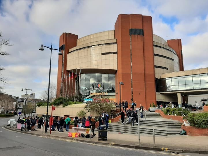 Crowds at entrance of Harrogate Convention Centre