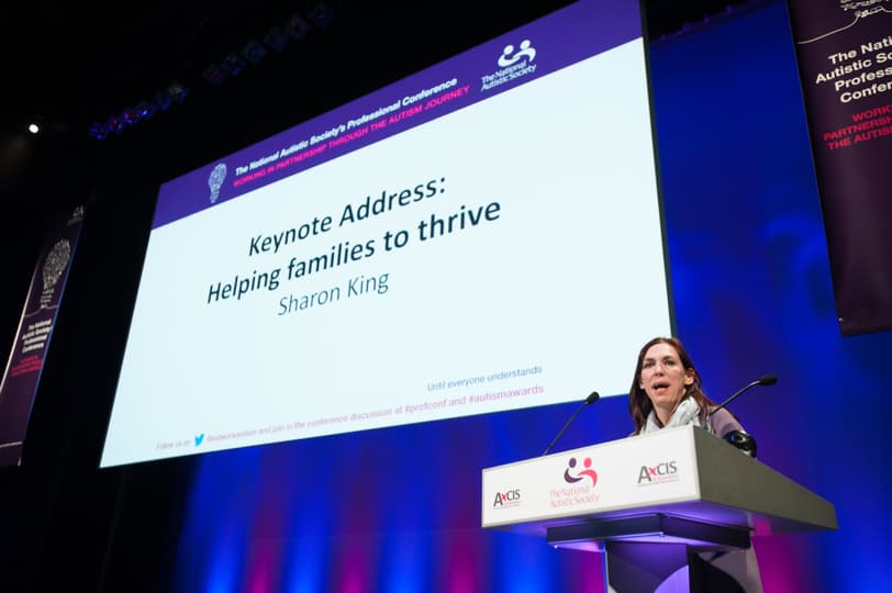 Sharon King delivering the keynote at National Autistic Society’s Autism Professional Conference.