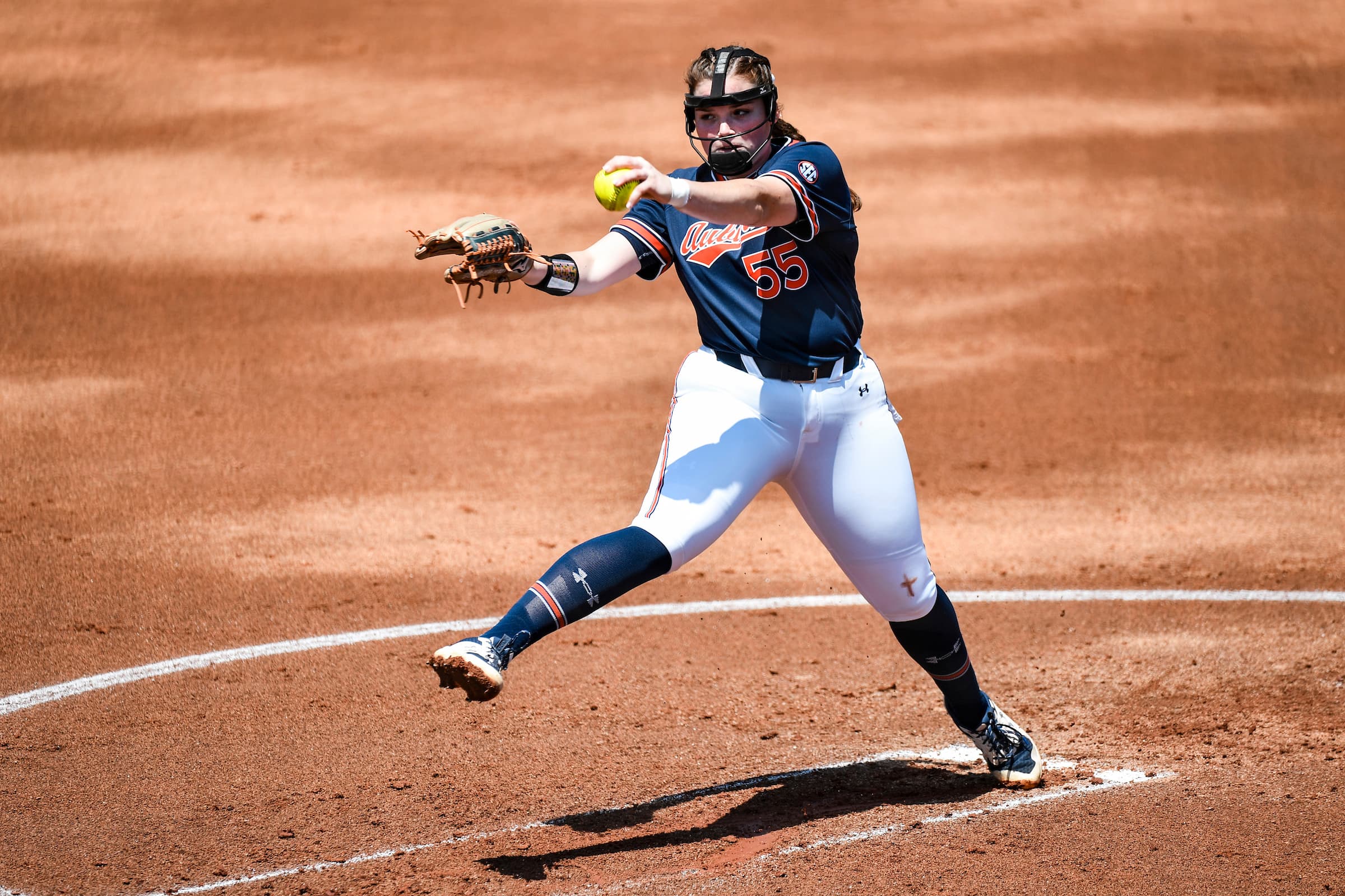 Apr 15, 2023; Auburn, AL, USA; Shelby Lowe (55) during the game between Auburn and LSU at Jane B. Moore Field.