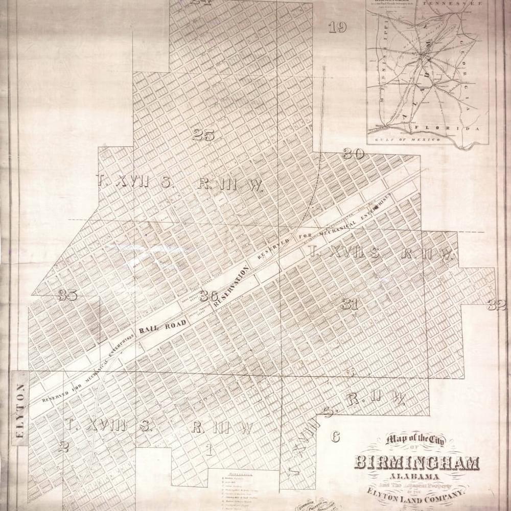 22 Map of the City of Birmingham Ala and the adjacent property of the Elyton Land Co22 c 1880 Photo from Alabama Department of Archives and History