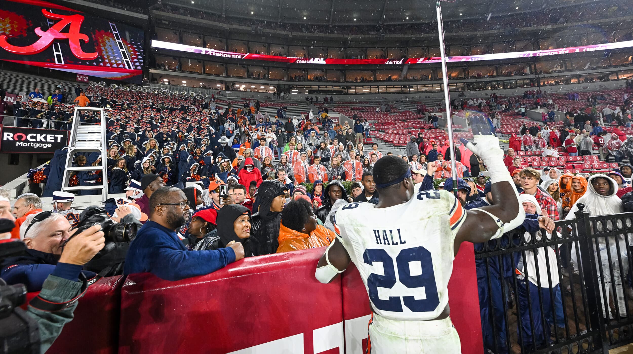 Derick Hall (29) thanks the Auburn fans after the game Saturday acknowledging their cheers. Auburn vs Alabama  on Saturday, Nov. 26, 2022 in Tuscaloosa, Ala. Todd Van Emst/AU Athletics
