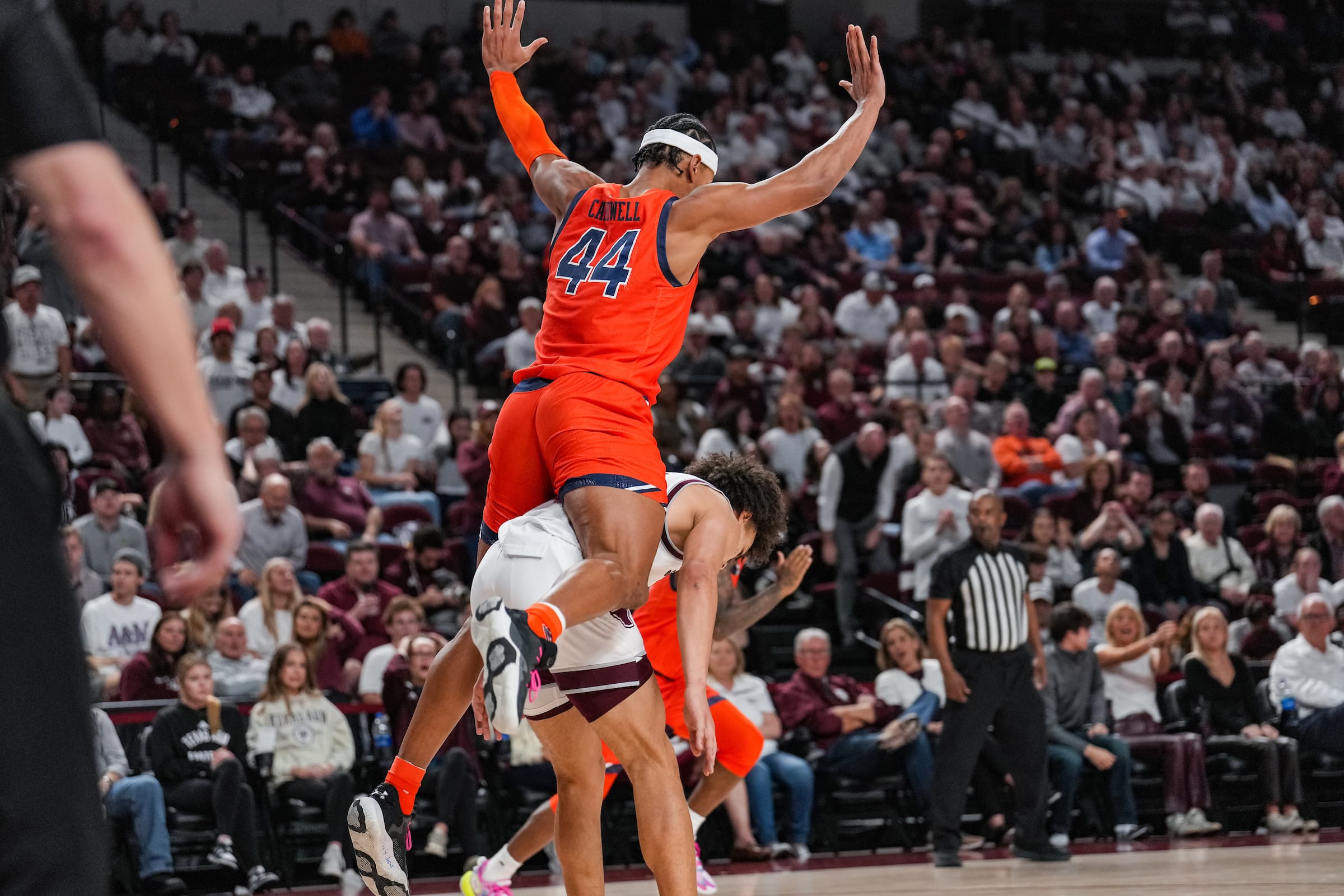 Dylan Cardwell (44) during the game between the Texas A&M Aggies and the #29 Auburn Tigers at Reed Arena in College Station, TX on Tuesday, Feb 7, 2023. Steven Leonard/Auburn Tigers