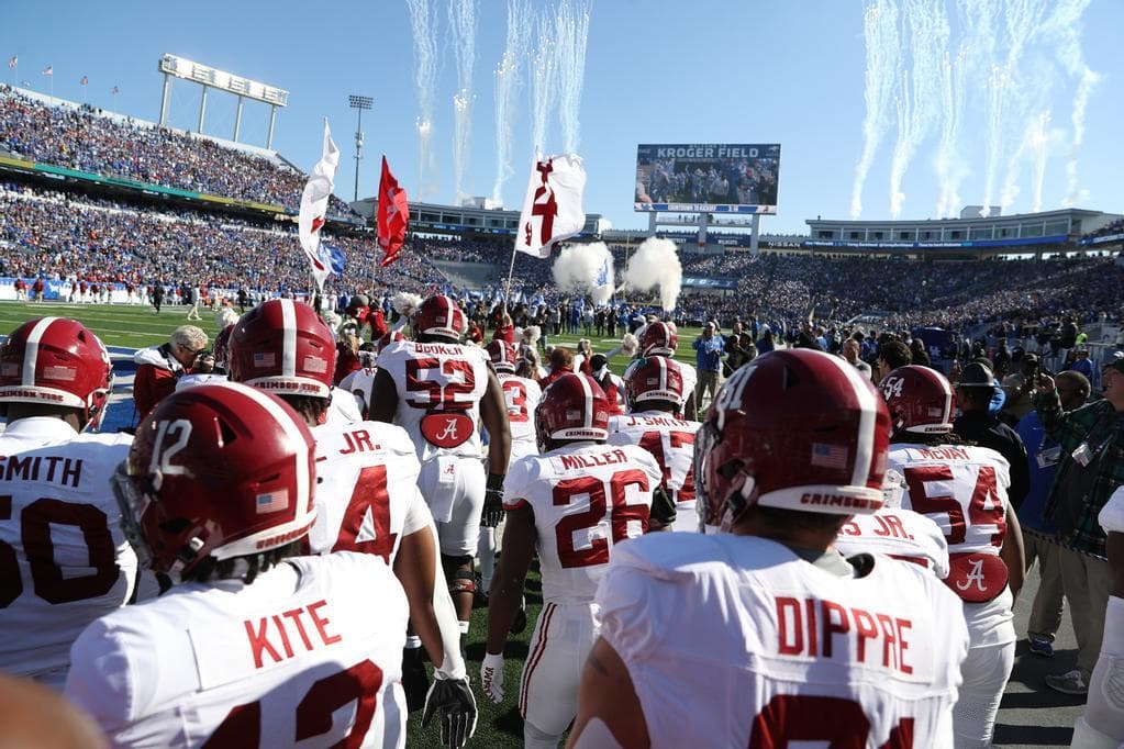 Alabama Football Running Out of Tunnel