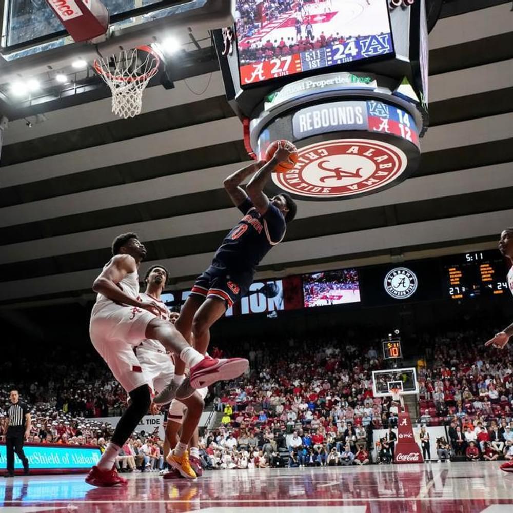TUSCALOOSA, AL - JANUARY 24 - Auburn's K.D. Johnson (0) during the game between the #8 Auburn Tigers and the Alabama Crimson Tide at Coleman Coliseum in Tuscaloosa, AL on Wednesday, Jan. 24, 2024. Photo by Zach Bland/Auburn Tigers Alabama News