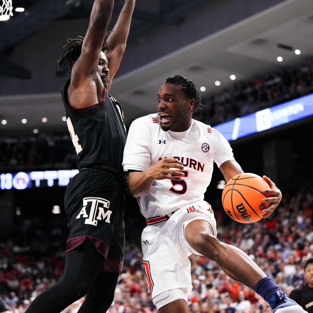 Chris Moore (5) during the Men's Basketball game between Texas A&M Aggies and the #15 Auburn Tigers at Neville Arena in Auburn, AL on Wednesday, Jan 25, 2023. Zach Bland/Auburn Tigers Alabama News