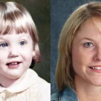 Christina Carter age 3 on left and generated image of what she may look like at the age of 50