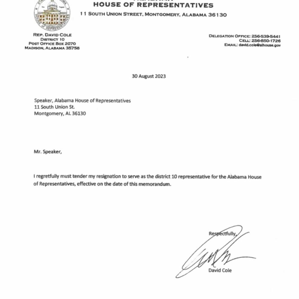 Cole Resignation Alabama News