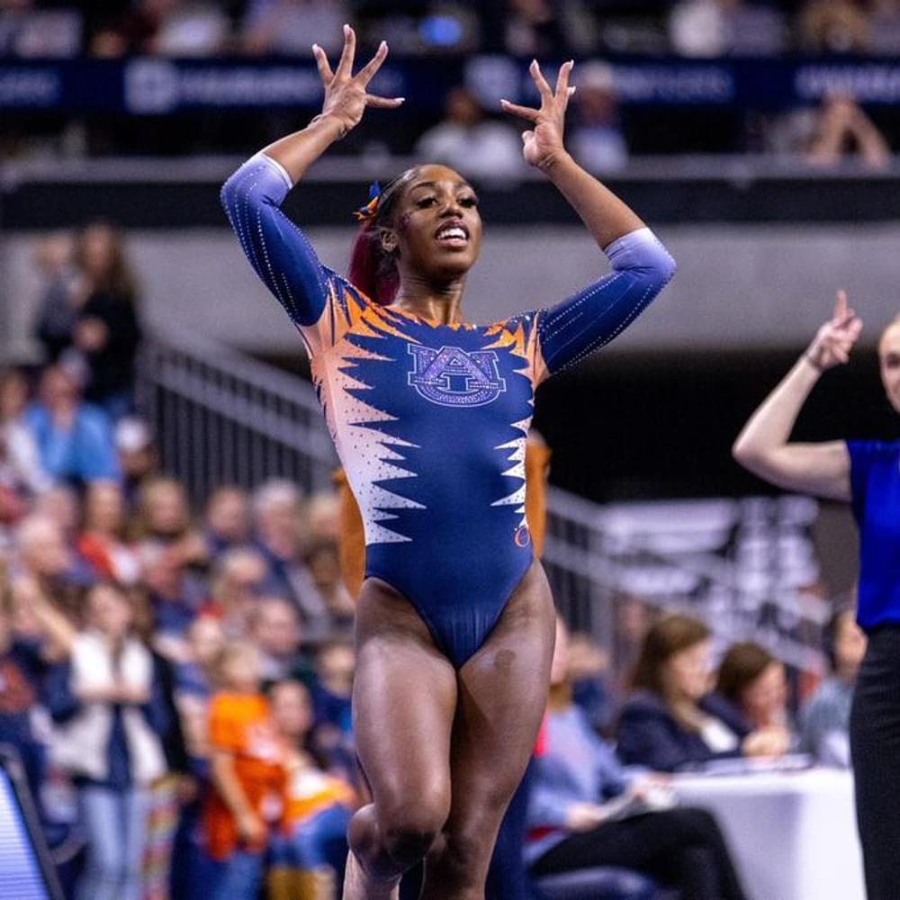 Derrian Gobourne during the gymnastics meet between the Auburn Tigers and NC State Wolfpack at Neville Arena in Auburn, AL on Friday, Jan 27, 2023. Taylor Sondgeroth/Auburn Tigers Alabama News