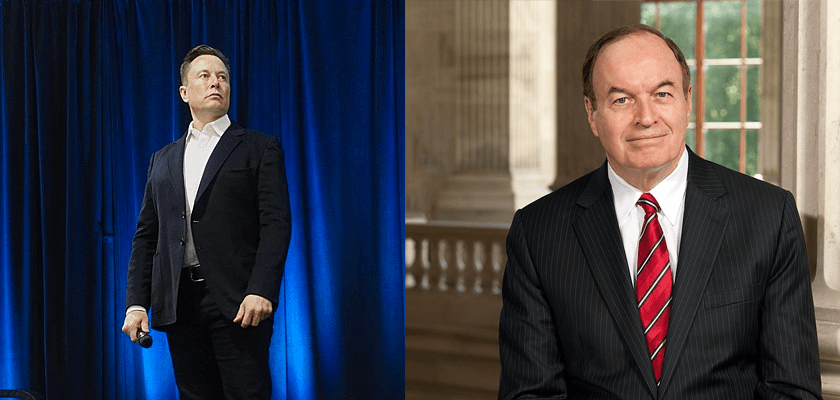 Elon Musk left and Richard Shelby right Photos from Wikipedia