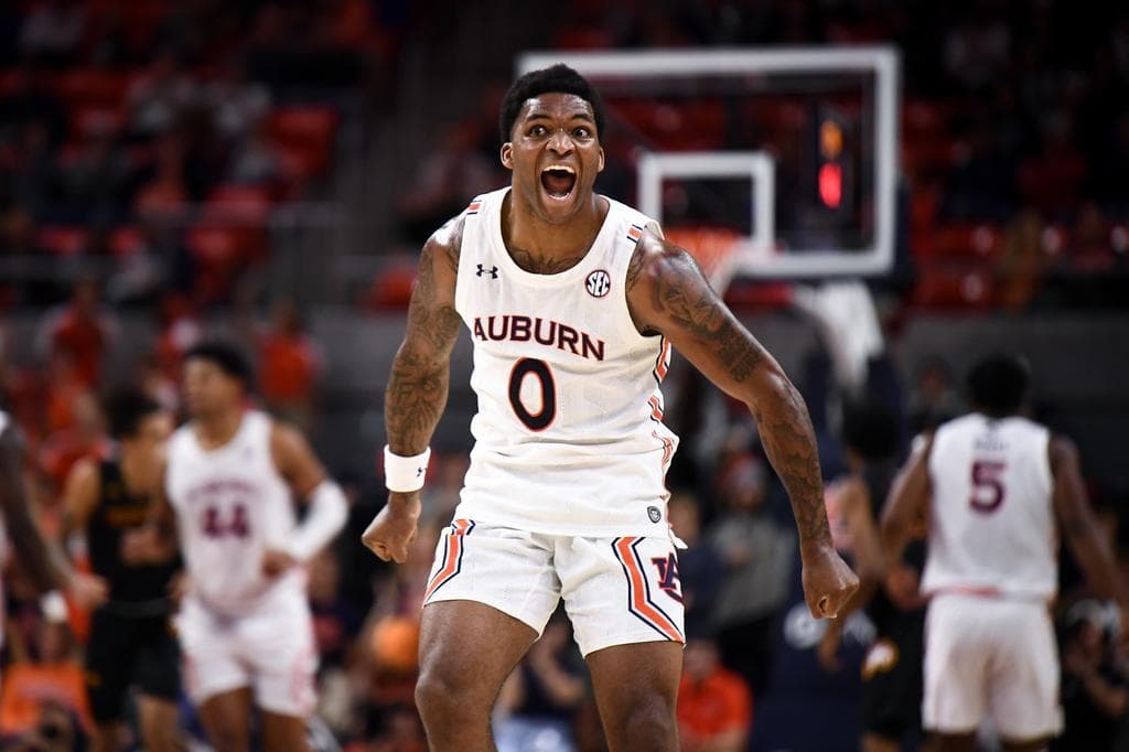 K.D. Johnson (0) reaction during the Basketball Game between the Auburn Tigers and Winthrop Eagles at Neville Arena in Auburn, AL on Tuesday, Nov 15, 2022. Grayson Belanger/Auburn Tigers