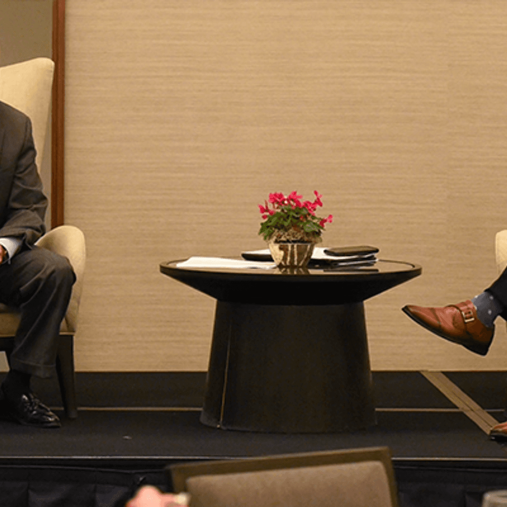 Mendenhall interviewing Mitch Daniels