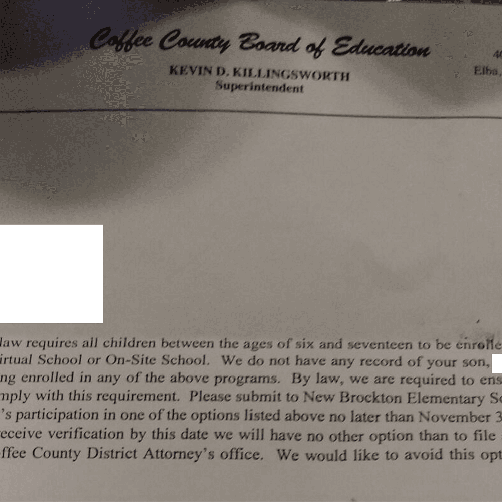 Coffee County school letter.