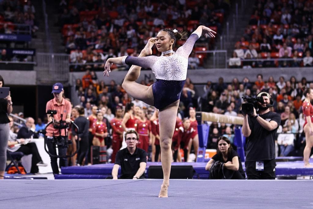 Sunisa Lee during the gymnastics meet between the Auburn Tigers and Arkansas Razorbacks at Neville Arena in Auburn, AL on Friday, Jan 20, 2023.