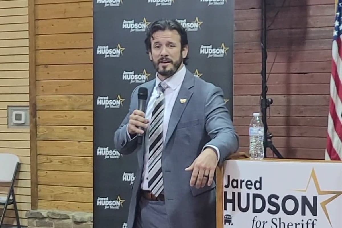 Jared Hudson speaks to supporters.