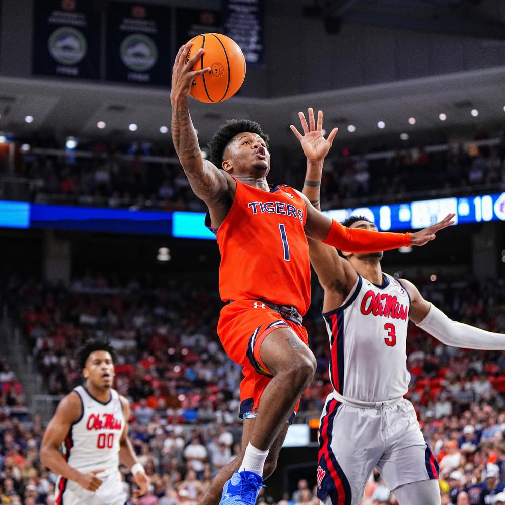 Wendell Green Jr. (1) during the game between the Ole Miss Rebels and the  Auburn Tigers at Nevile Arena in Auburn, AL on Wednesday, Feb 22, 2023. Zach Bland/Auburn Tigers Alabama News