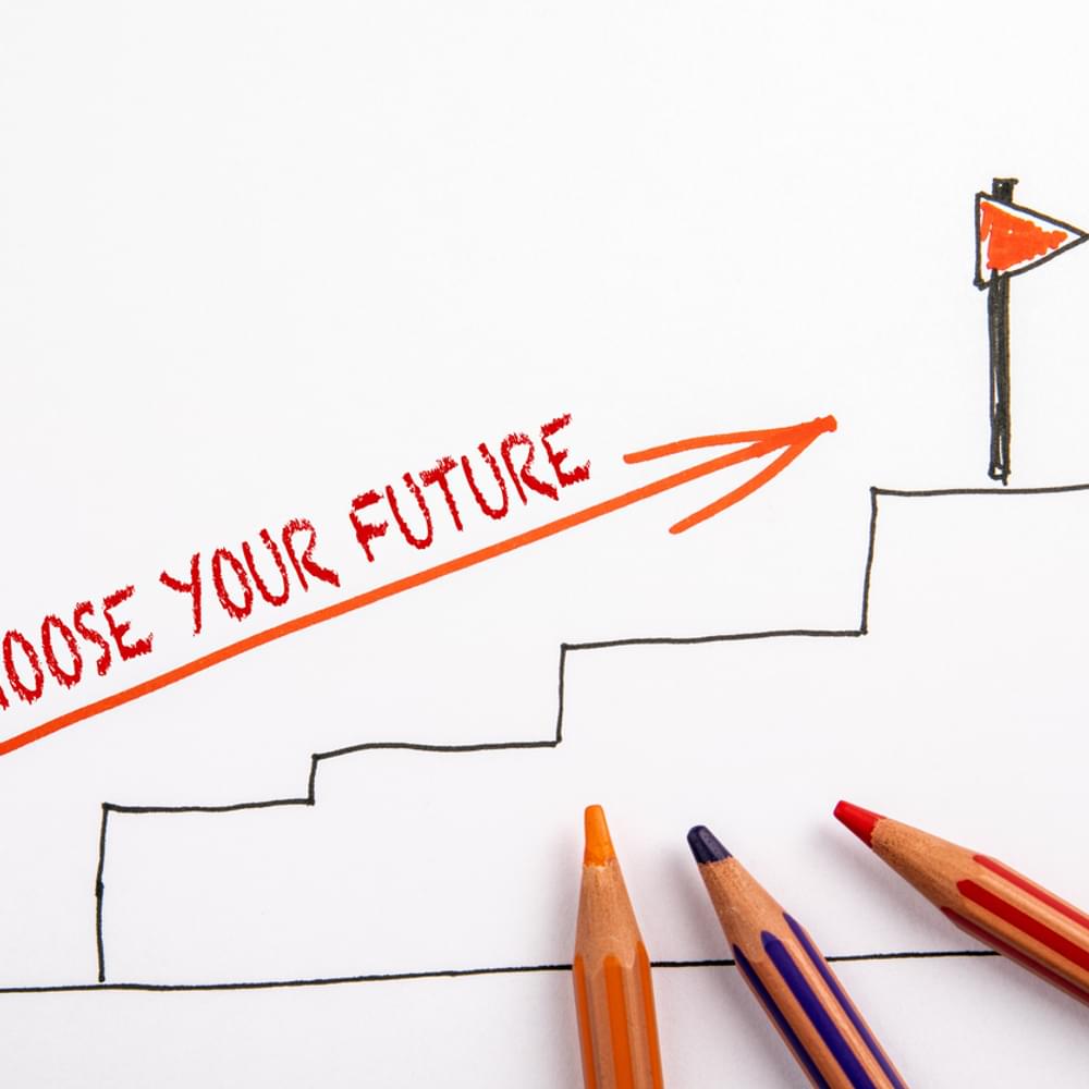 Choose your future. School, work and business choice. Steps leading up stock photo