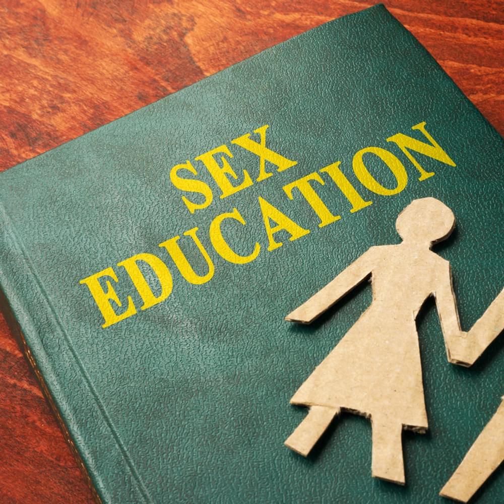 Book with title Sex education on a table. stock photo Alabama News