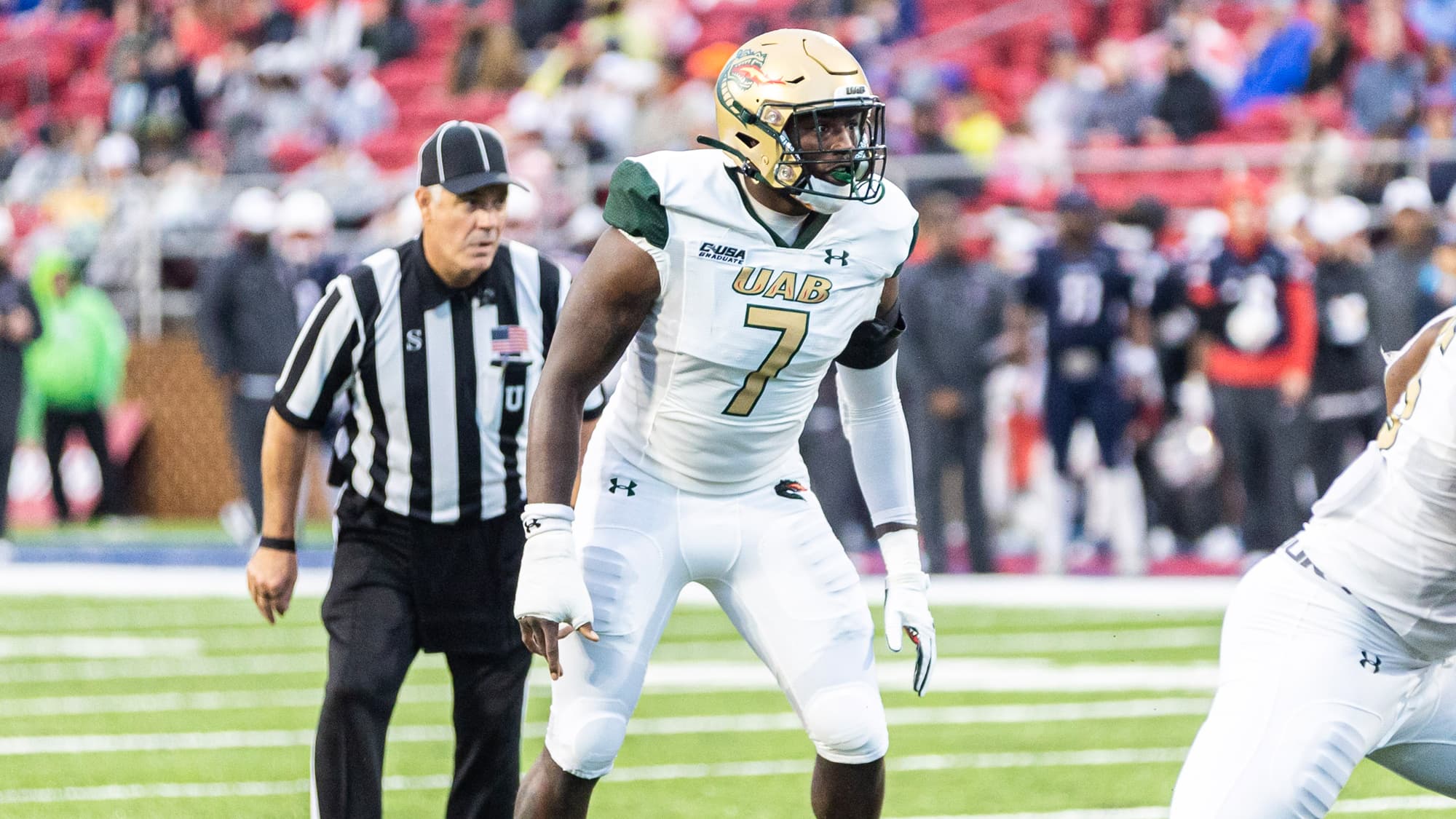 UAB linebacker Tyler Taylor coming to the end of a long college