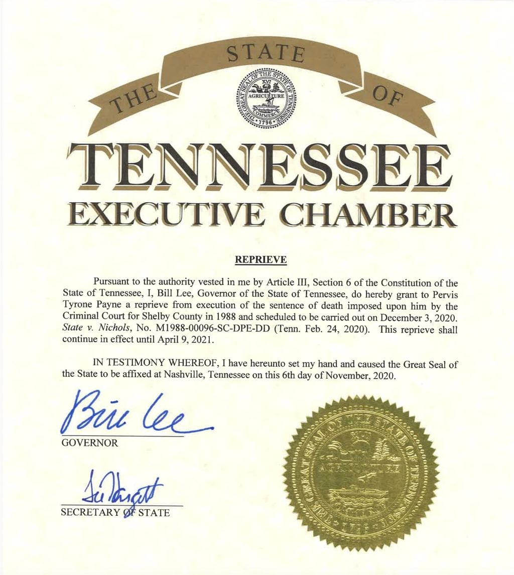 Citing COVID-19, Governor Grants Reprieve to Tennessee Death-Row Prisoner Pervis Payne