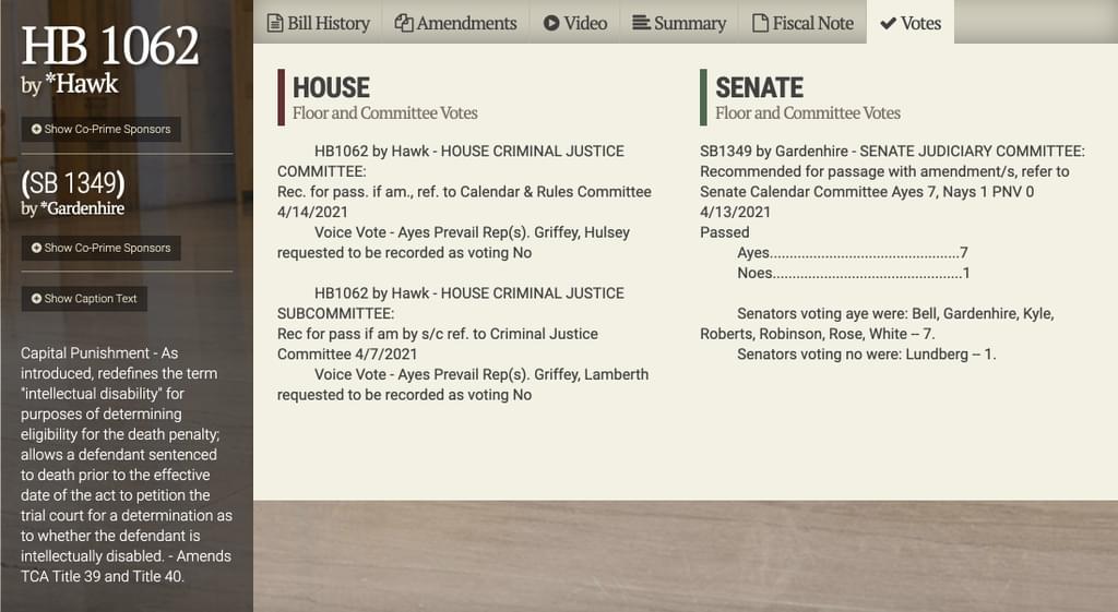 NEWS BRIEF — Tennessee Legislative Committees Approve Intellectual Disability Bill