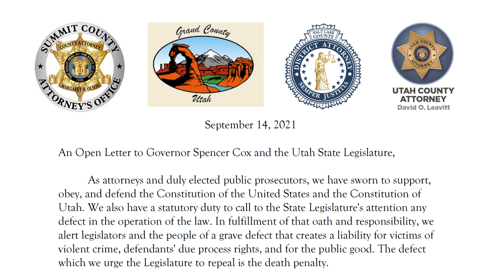 Four Utah Prosecutors Urge Legislature to Repeal and Replace Death Penalty