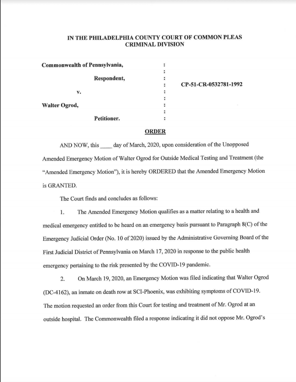 News Brief — Philadelphia Court Orders Medical Treatment for Death-Row Prisoner With COVID-19 Symptoms