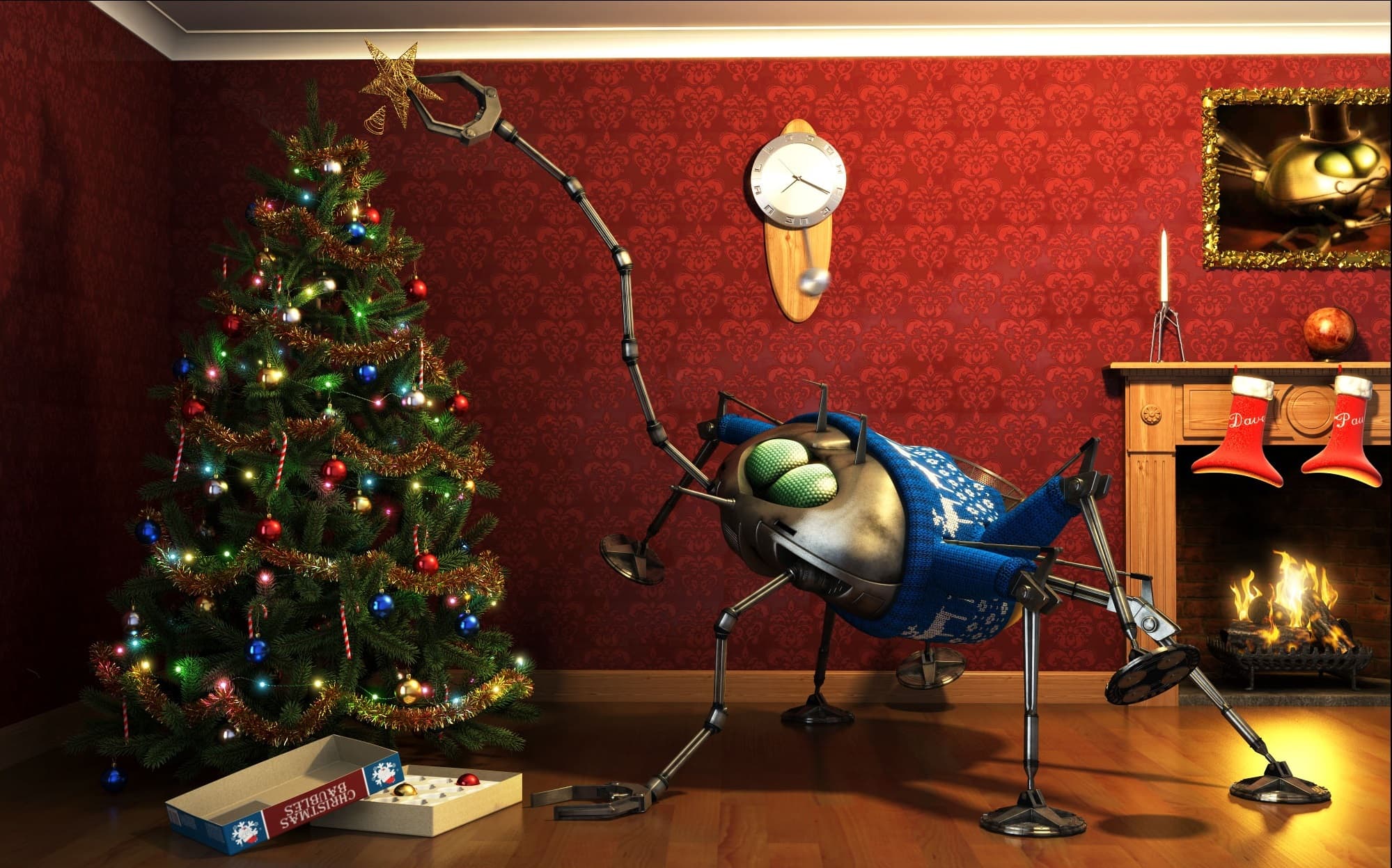 Martian decorating Christmas Tree